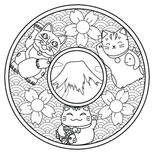 Mandala Mit Drei Maneki Neko