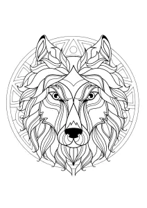 Mandala Mit Schönem Wolfskopf Und Herrlichen Geometrischen Mustern