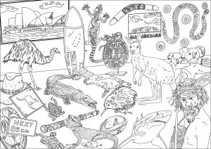 Verschiedene Tiere und Symbole Australiens