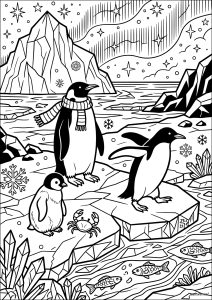 Pinguine unter dem Nordlicht