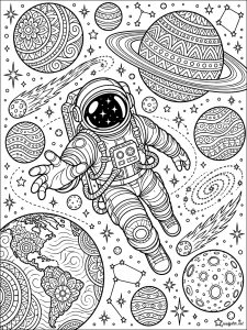 Astronaut schwebt zwischen planeten