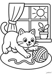 Katze spielt mit einem Wollknäuel