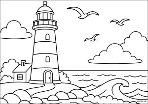 Leuchtturm am Meer mit Möwen