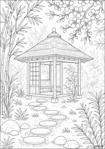 Ruhender Pavillon in einem japanischen Garten