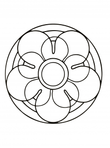 Mandala para colorear con una flor y un círculo en el centro. Muy fácil de colorear.