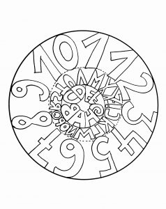 Un mandala muy bonito de números y letras. Muy fácil de colorear para los niños.