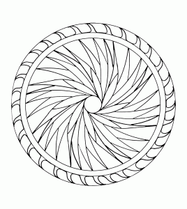 Un mandala abstracto redondo, que da impresión de movimiento. Bastante sencillo para los niños.
