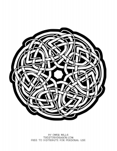 Un mandala de estilo celta fácil de colorear, perfecto para los niños más pequeños, con amplias zonas para colorear.