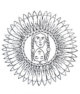 Extraordinario mandala de estilo indio americano. Muy fácil de colorear.