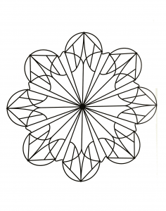 Una página para colorear Mandala muy fácil para los niños más pequeños, con un nivel de dificultad bajo. Grandes áreas fáciles de rellenar.