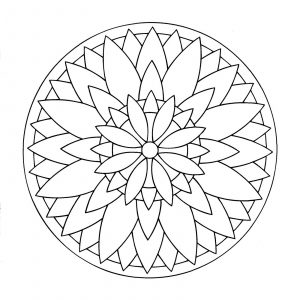 Dibujo de mandala con espirales que representan una gran flor. Fácil de colorear.