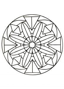 Un mandala simétrico, perfecto si te apetece simplificar o no tienes mucho tiempo para colorear.