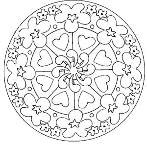 Magnífico mandala de flores y bonitos corazones en el centro. Un diseño muy sencillo.