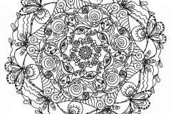 Mandala muito bonita para descarregar no espírito da primavera, com borboletas e belas flores. Difícil de colorir.