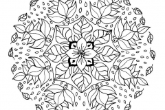 Uma magnífica mandala centrada num elemento: a folha, com uma bonita flor no meio.