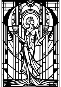 Vitral Art Déco Com Uma Mulher Elegante