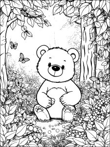 Urso de peluche numa floresta