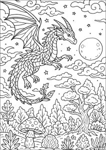 Dragão majestoso sob a lua