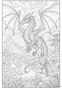 Majestoso dragão e cavaleiro