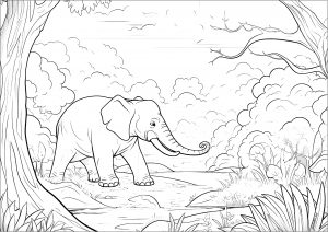 Jovem Elefante A Caminhar Na Savana