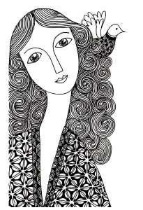 Mulher Com Um Pássaro No Cabelo