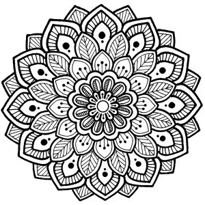 Mandala Com Linhas Grossas E Folhas Simétricas