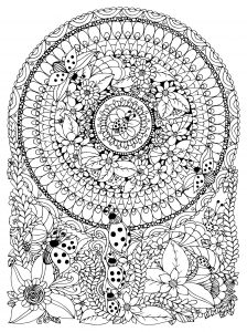 Ilustração vectorial Zen Tangle joaninha numa flor