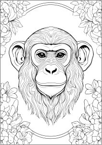 Cabeça De Macaco Rodeada De Flores