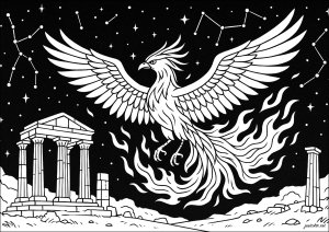 Fênix lendária sob um céu estrelado