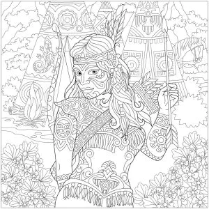 Desenhos para colorir para crianças de nativos americanos