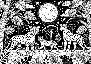 Panteras Sob A Lua Na Selva Estrelada