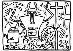 Robôs e figuras dançantes dinâmicas (Keith Haring)