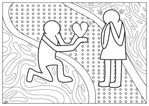 Página para colorir Dia dos Namorados inspirada nas obras de Keith Haring