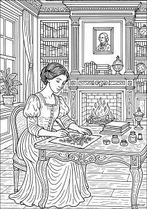 Um momento pacífico em uma biblioteca clássica