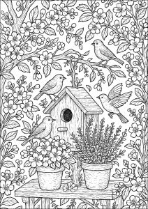 Pássaros a cantar na primavera, num canto do jardim