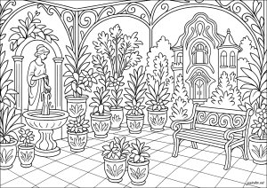 Um jardim romântico exuberante e pacífico