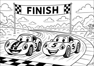 Gara divertente tra auto sorridenti