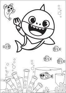 Baby shark con pesci e coralli dei fondali marini.
