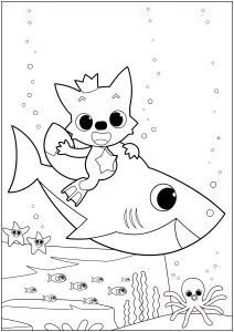 Pinkfong su uno squalo