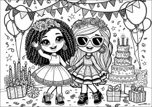 Due bambole LOL a una festa di compleanno