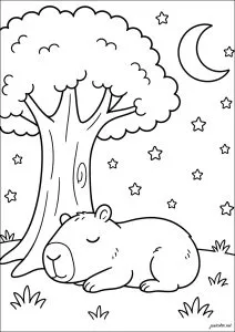Capibara addormentato sotto un albero