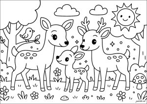 Una famiglia di Cervi in una foresta incantata