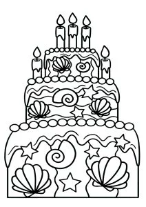 Colorazione di una torta di compleanno con motivi marini.