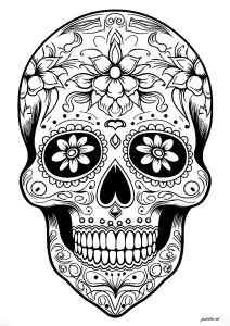 Teschio del día de los muertos   semplici motivi floreali