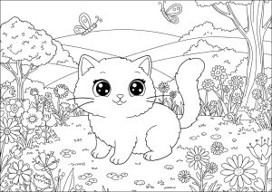 Un gattino stupito dalle farfalle