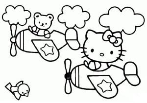 Ciao Kitty E Il Suo Amico Orsetto In Aereo.
