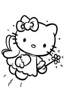 Ciao kitty, graziosa fata che vola nel cielo.