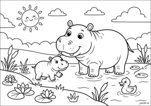 Disegni da colorare gratuiti per bambini di hippopotamo