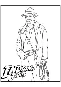 Colorazione semplice di indiana jones, con il suo laccio e il suo abito leggendario.