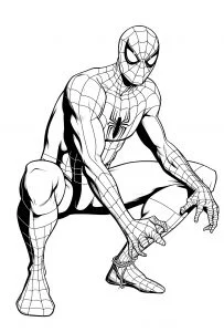 Spiderman accovacciato e attento